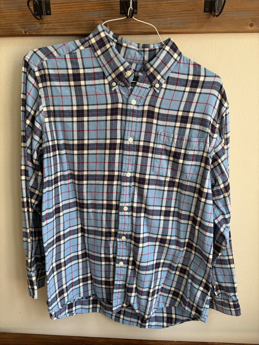 Men's Light Blue Plaid Button-Down Shirt - Casual Long Sleeve